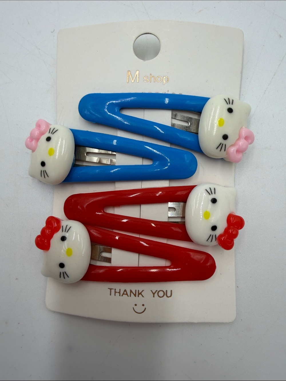 Cute Hello Kitty Style Hair Clips - Blue & Red